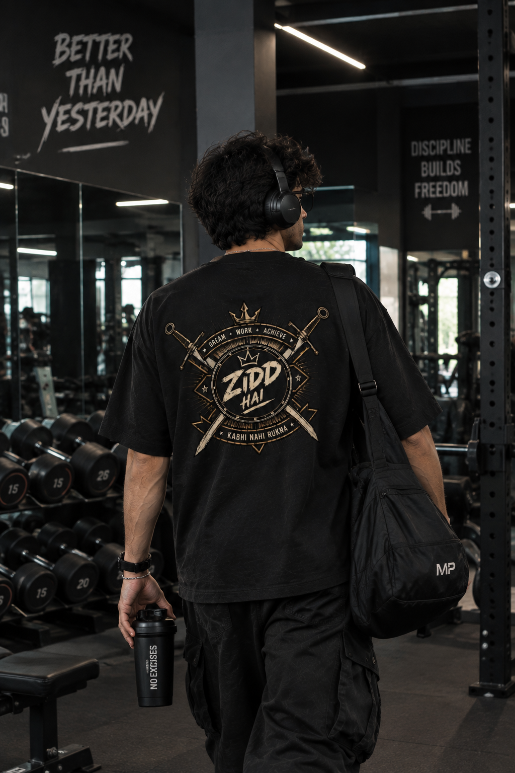 ZIDD HAI Oversized Gym T-Shirt | Dream Work Achieve - Kabhi Nahi Rukna