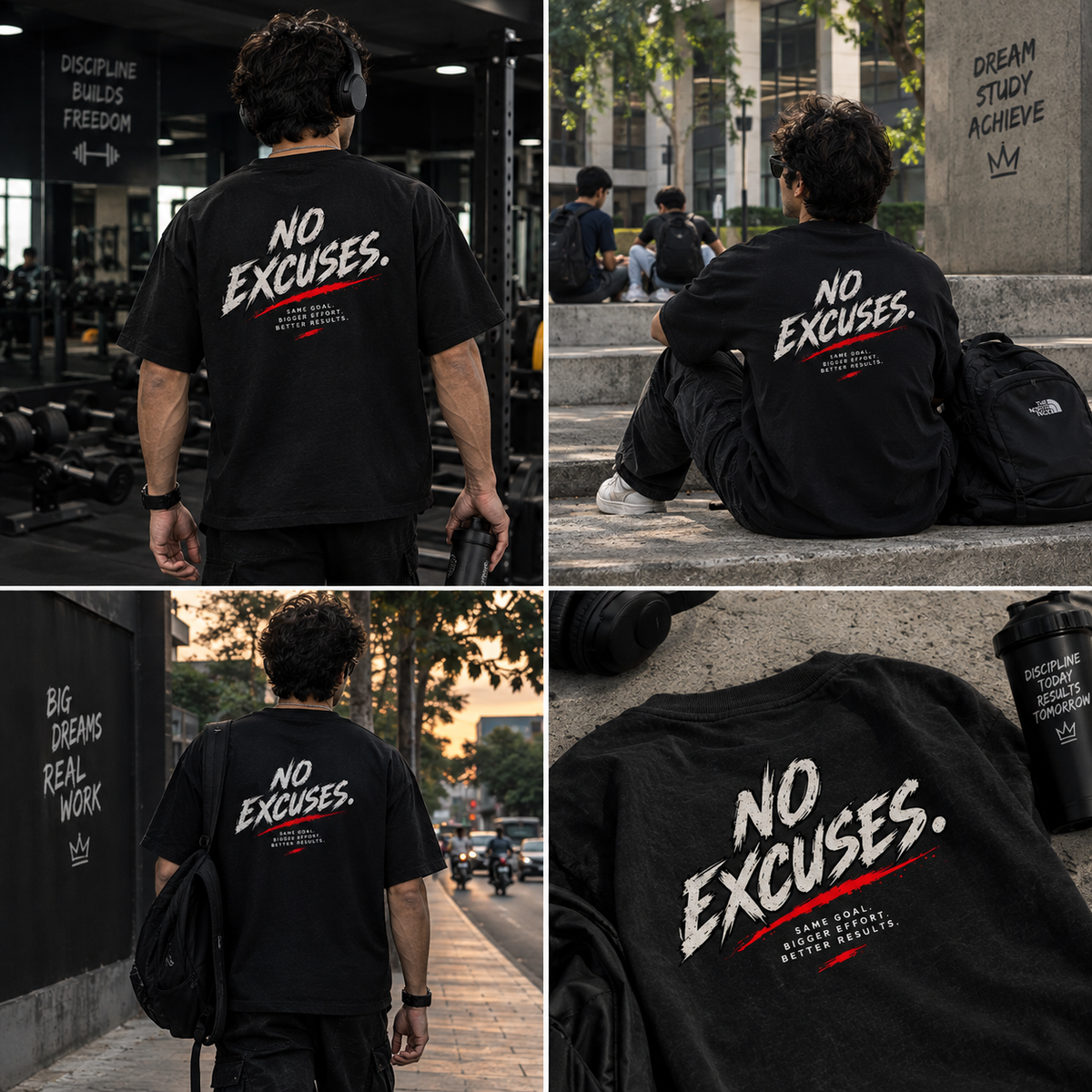 NO EXCUSES. Oversized Gym T-Shirt | Same Goal Bigger Effort Better Results