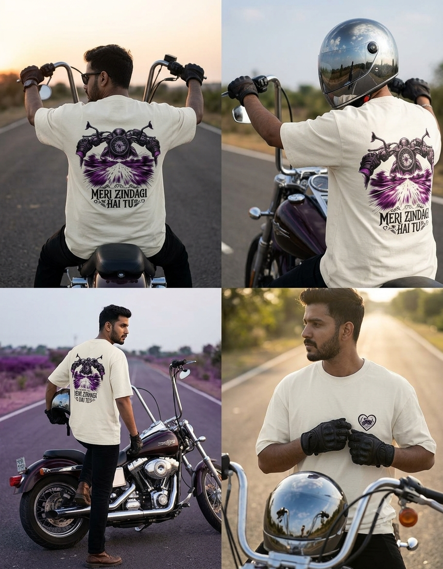 MERI ZINDAGI HAI TU Oversized Biker T-Shirt | Purple Rider POV Edition