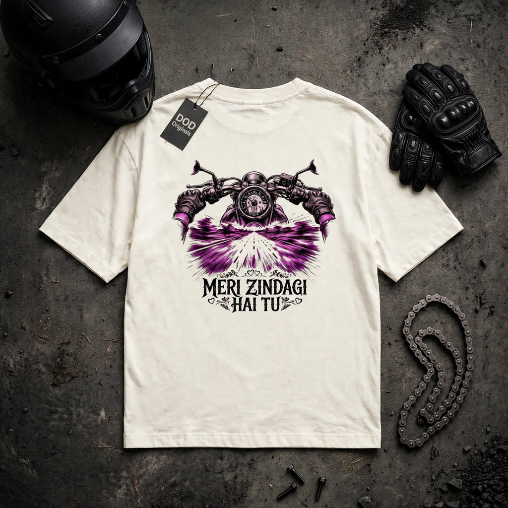 MERI ZINDAGI HAI TU Oversized Biker T-Shirt | Purple Rider POV Edition
