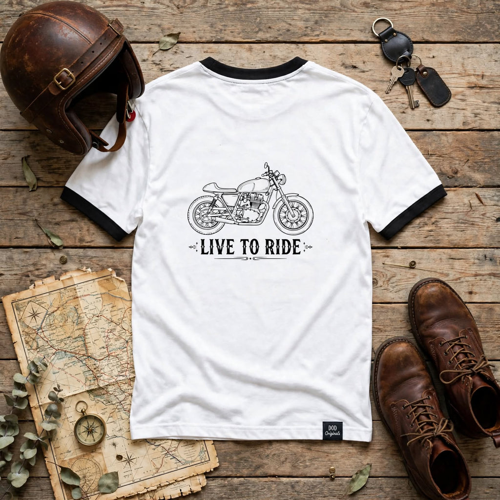 LIVE TO RIDE Ringer T-Shirt | Wanderlust On Two Wheels | Premium Biker Tee